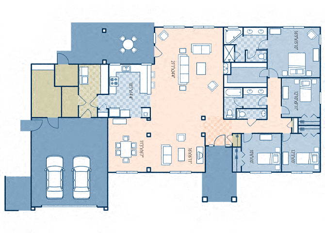 Floor plan for 4 beds, 2.5 baths, 2666 sqft